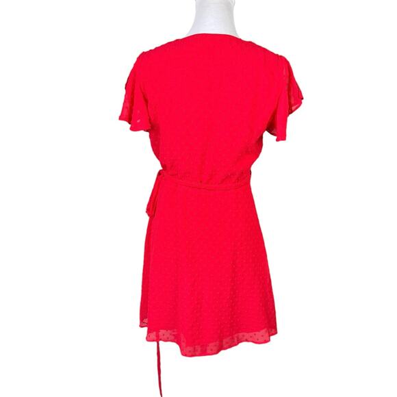 Lulus Much to Celebrate Red Swiss Dot Flutter Sleeve Wrap Mini Dress - Picture 6 of 14